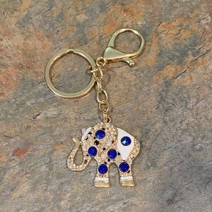 Small Gold and Blue Elephant Keychain